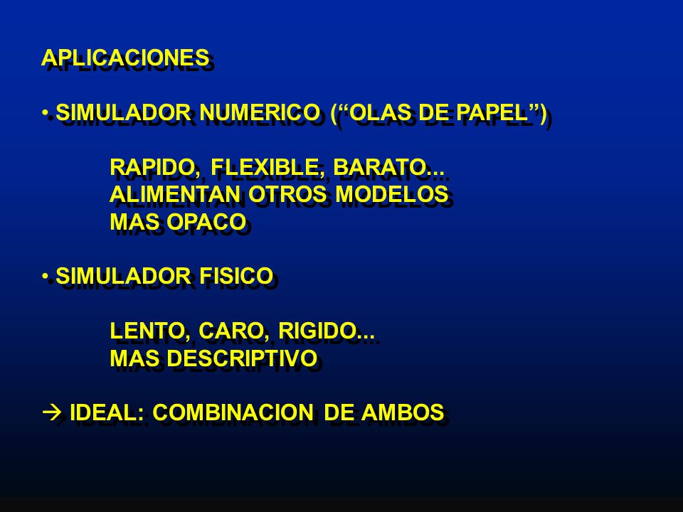 APLICACIONES SIMULADOR NUMERICO ( OLAS DE PAPEL ) RAPIDO, FLEXIBLE, BARATO... ALIMENTAN OTROS MODELOS.