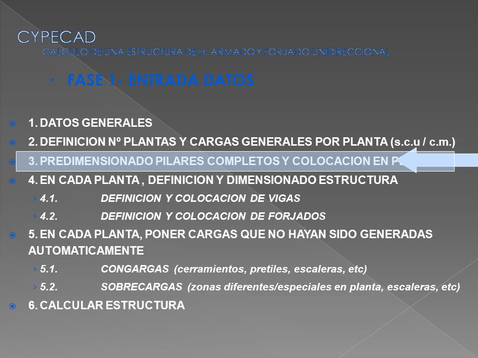 CYPECAD CALCULO DE UNA ESTRUCTURA DE H. ARMADO Y FORJADO UNIDIRECCIONAL