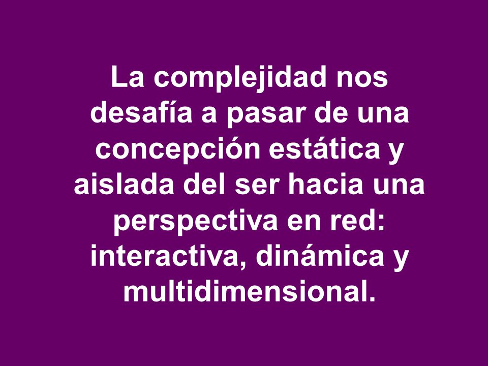 La complejidad nos desafía a pasar de una concepción estática y aislada del ser hacia una perspectiva en red: interactiva, dinámica y multidimensional.