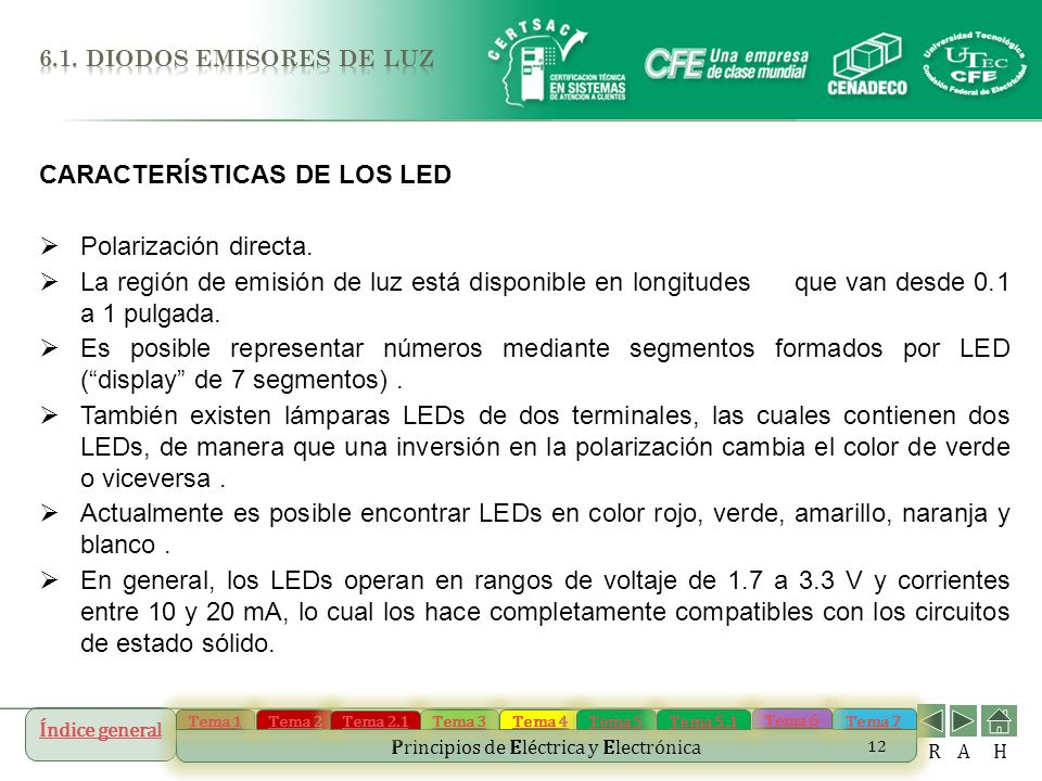CARACTERÍSTICAS DE LOS LED Polarización directa.