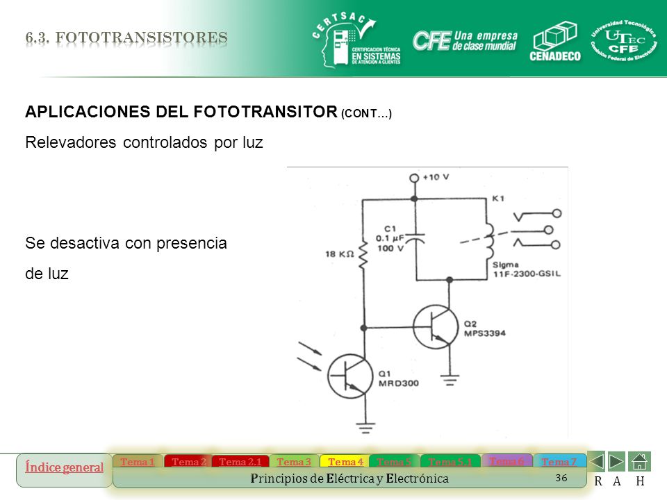 APLICACIONES DEL FOTOTRANSITOR (CONT…) Relevadores controlados por luz