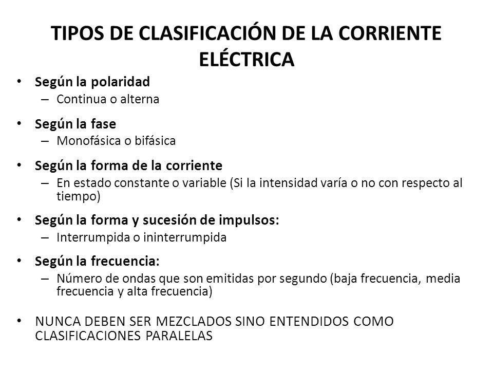 TIPOS DE CLASIFICACIÓN DE LA CORRIENTE ELÉCTRICA
