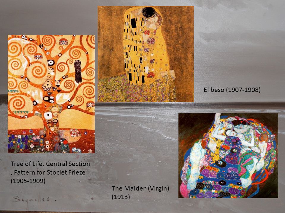 El beso ( ) Tree of Life, Central Section , Pattern for Stoclet Frieze ( ) The Maiden (Virgin) (1913)