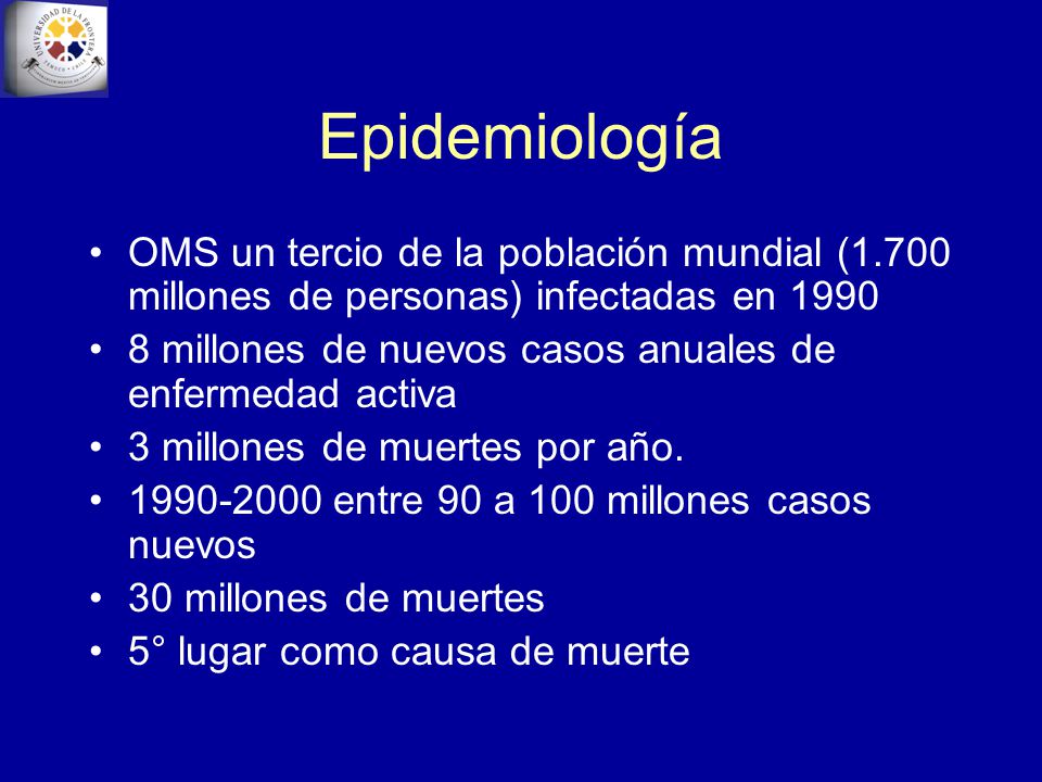 Epidemiología OMS un tercio de la población mundial (1.700 millones de personas) infectadas en