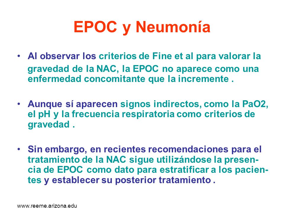 EPOC y Neumonía Al observar los criterios de Fine et al para valorar la.