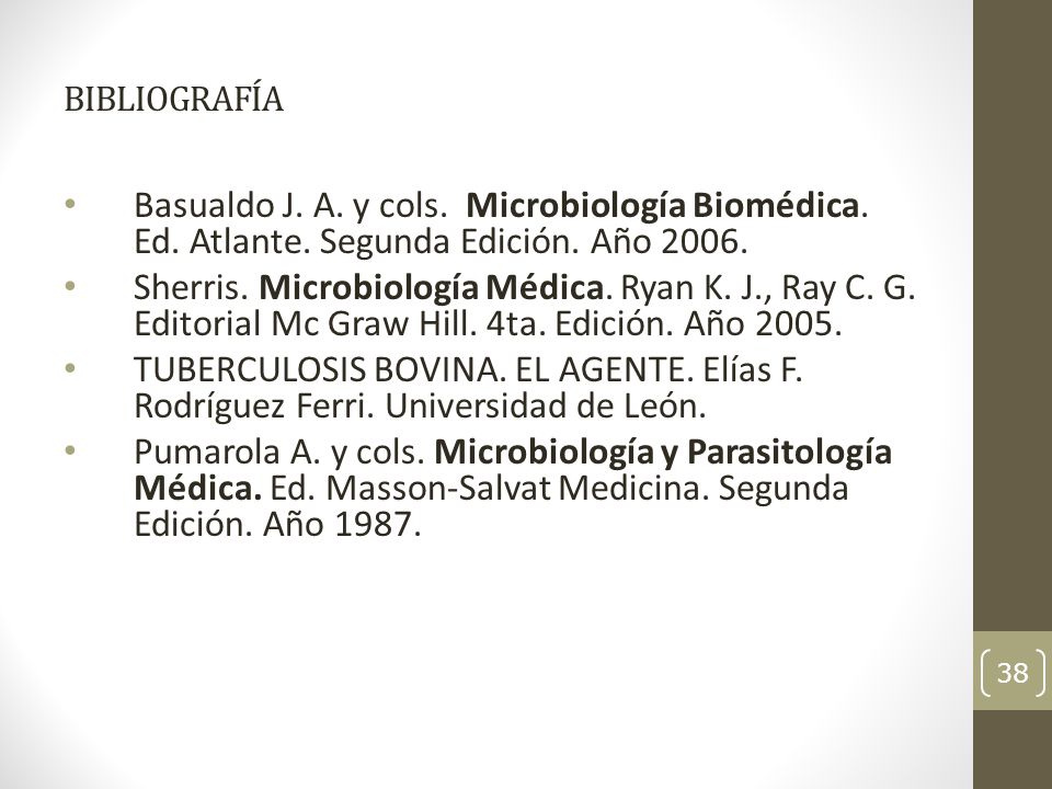 BIBLIOGRAFÍA Basualdo J. A. y cols. Microbiología Biomédica. Ed. Atlante. Segunda Edición. Año