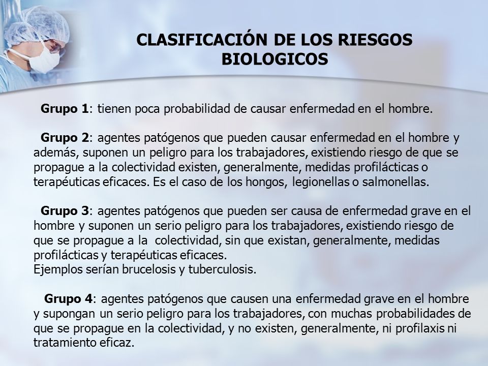CLASIFICACIÓN DE LOS RIESGOS BIOLOGICOS