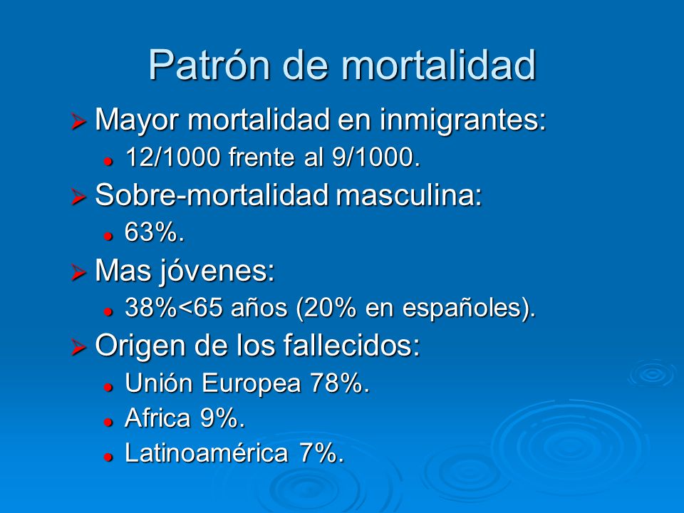 Patrón de mortalidad Mayor mortalidad en inmigrantes: