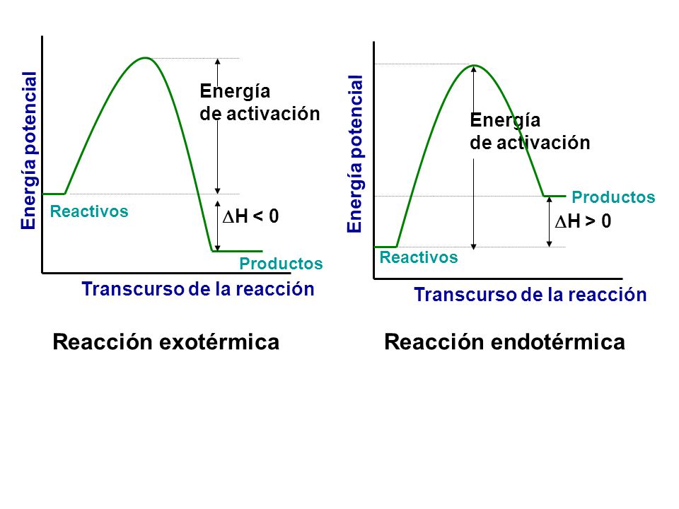 Reacción exotérmica Reacción endotérmica Energía de activación