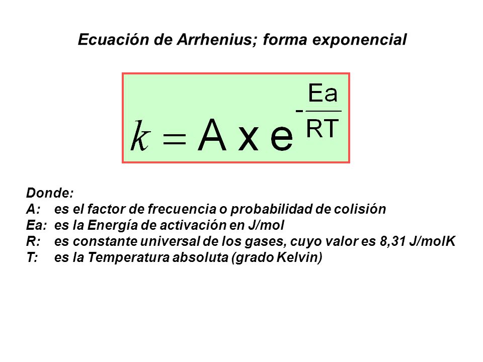 Ecuación de Arrhenius; forma exponencial