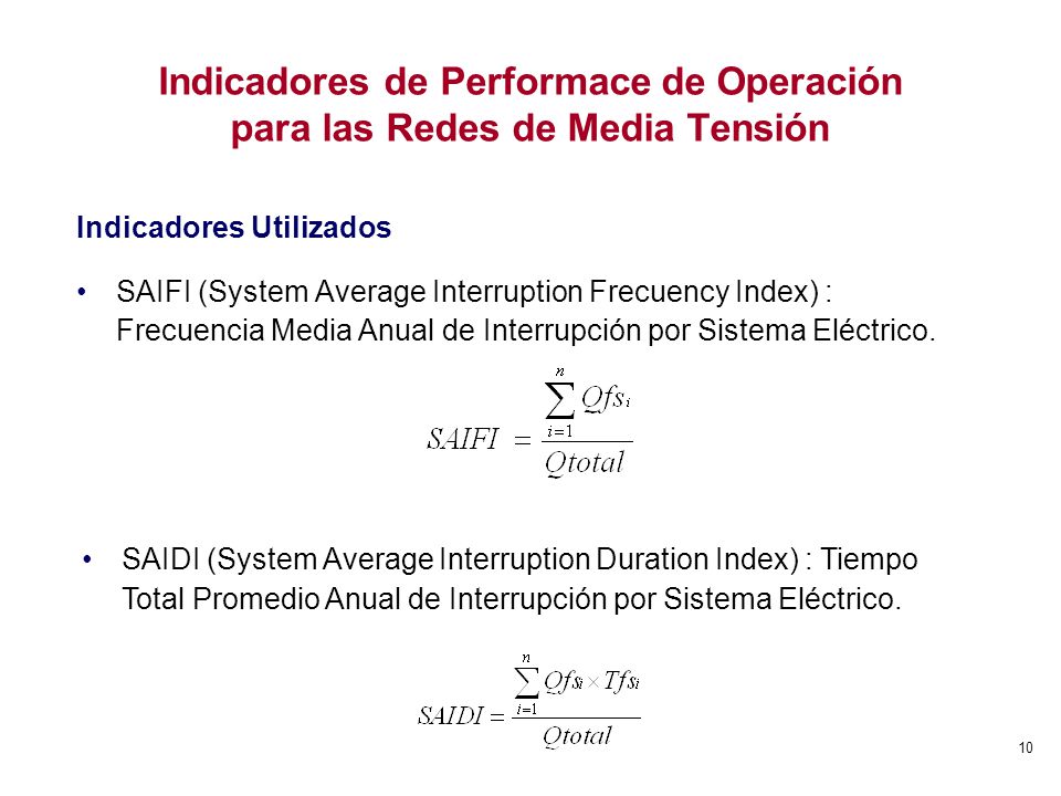 Indicadores de Performace de Operación para las Redes de Media Tensión