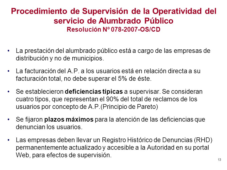 Procedimiento de Supervisión de la Operatividad del servicio de Alumbrado Público Resolución Nº OS/CD