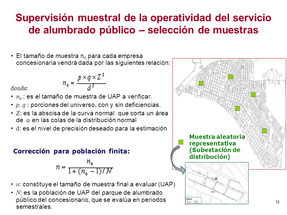 Supervisión muestral de la operatividad del servicio de alumbrado público – selección de muestras