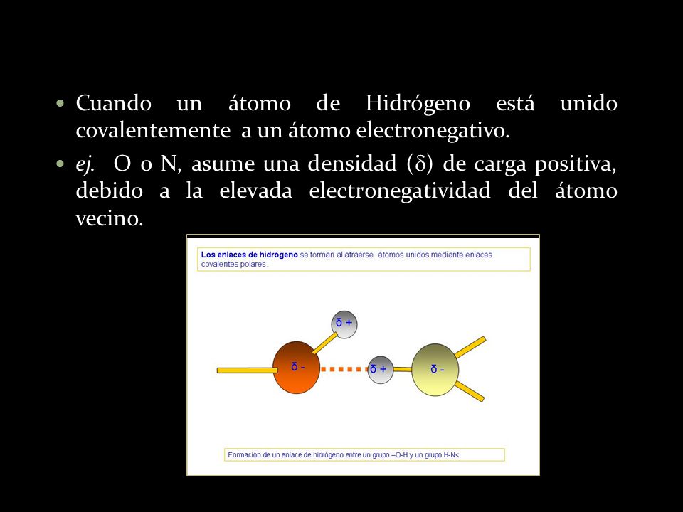 Cuando un átomo de Hidrógeno está unido covalentemente a un átomo electronegativo.