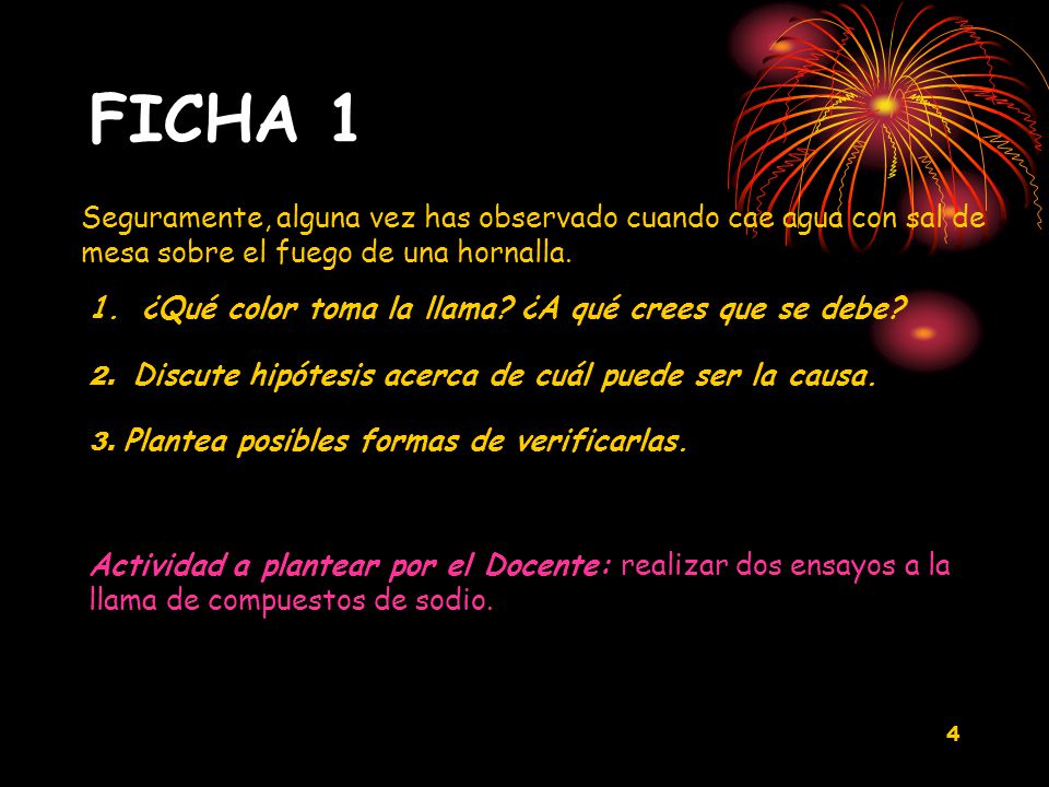 FICHA 1 Seguramente, alguna vez has observado cuando cae agua con sal de mesa sobre el fuego de una hornalla.