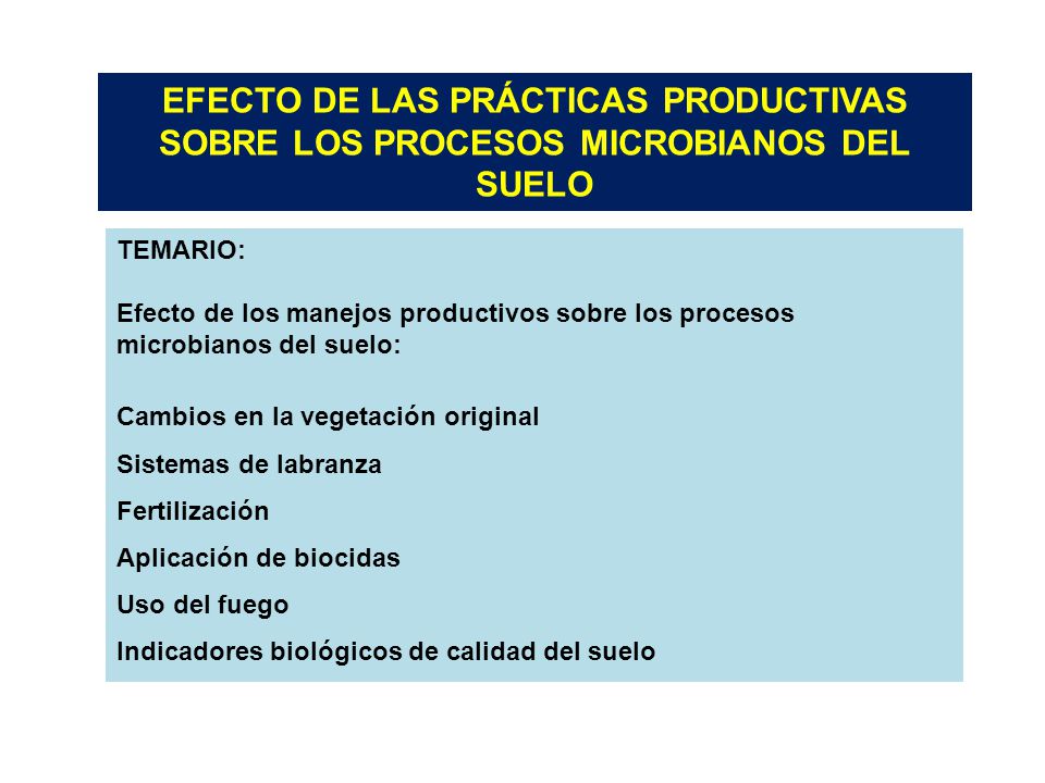 EFECTO DE LAS PRÁCTICAS PRODUCTIVAS SOBRE LOS PROCESOS MICROBIANOS DEL SUELO