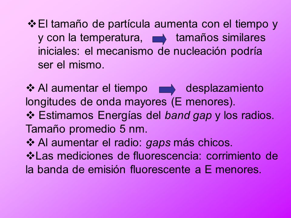 El tamaño de partícula aumenta con el tiempo y y con la temperatura, tamaños similares iniciales: el mecanismo de nucleación podría ser el mismo.