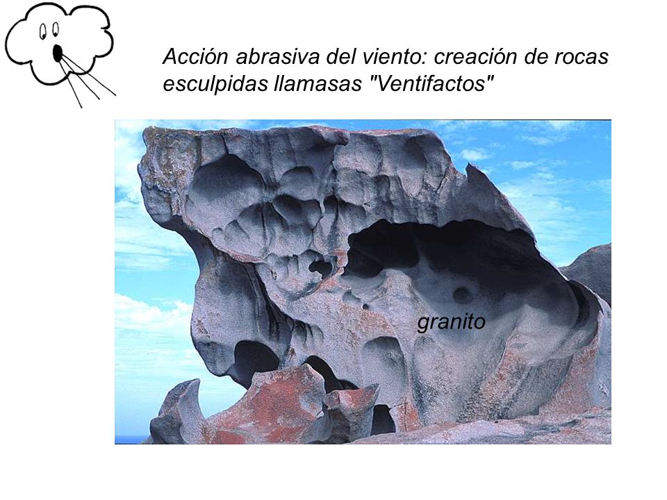 Acción abrasiva del viento: creación de rocas esculpidas llamasas Ventifactos