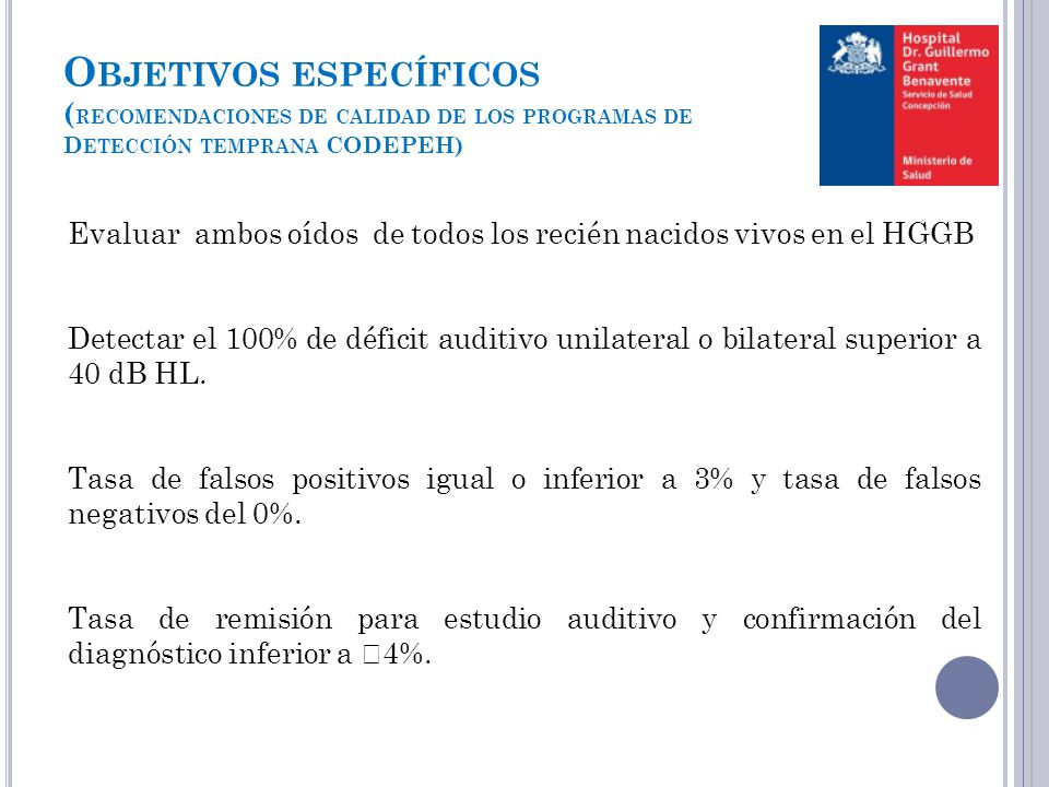 Objetivos específicos (recomendaciones de calidad de los programas de Detección temprana CODEPEH)