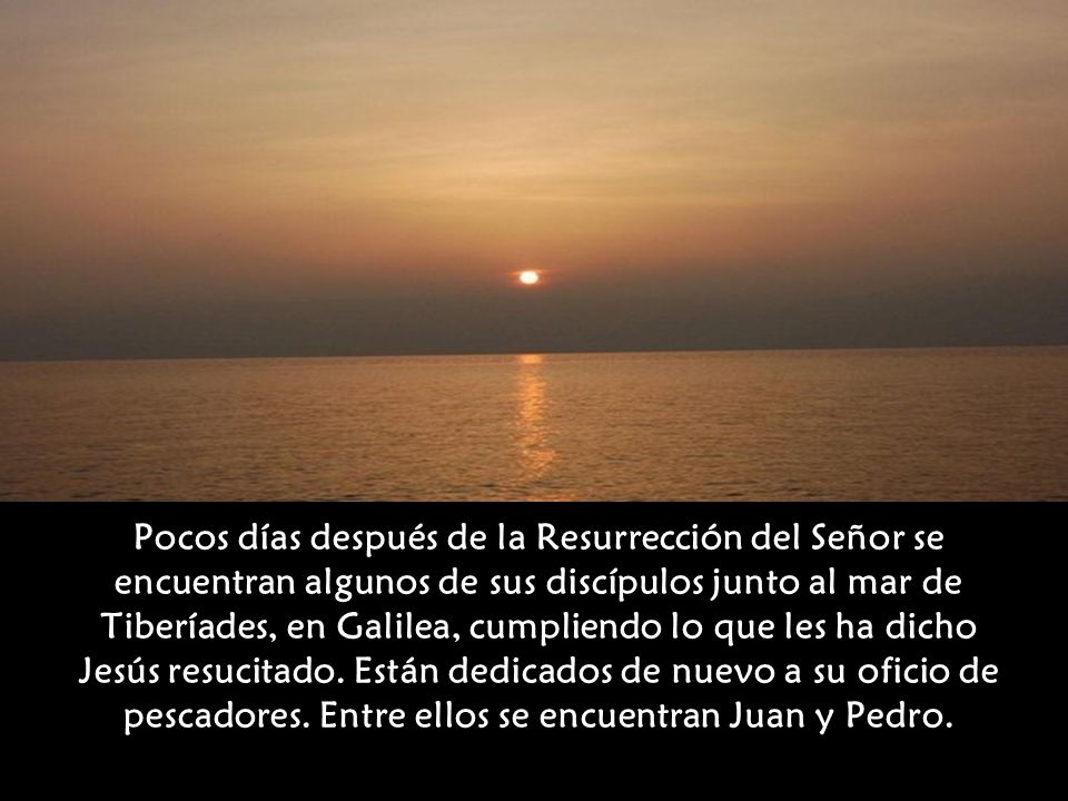 Pocos días después de la Resurrección del Señor se encuentran algunos de sus discípulos junto al mar de Tiberíades, en Galilea, cumpliendo lo que les ha dicho Jesús resucitado.