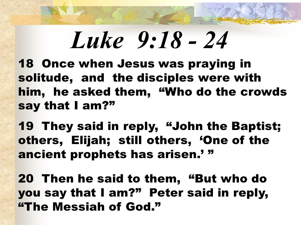 Luke 9: Once when Jesus was praying in solitude, and the disciples were with him, he asked them, Who do the crowds say that I am