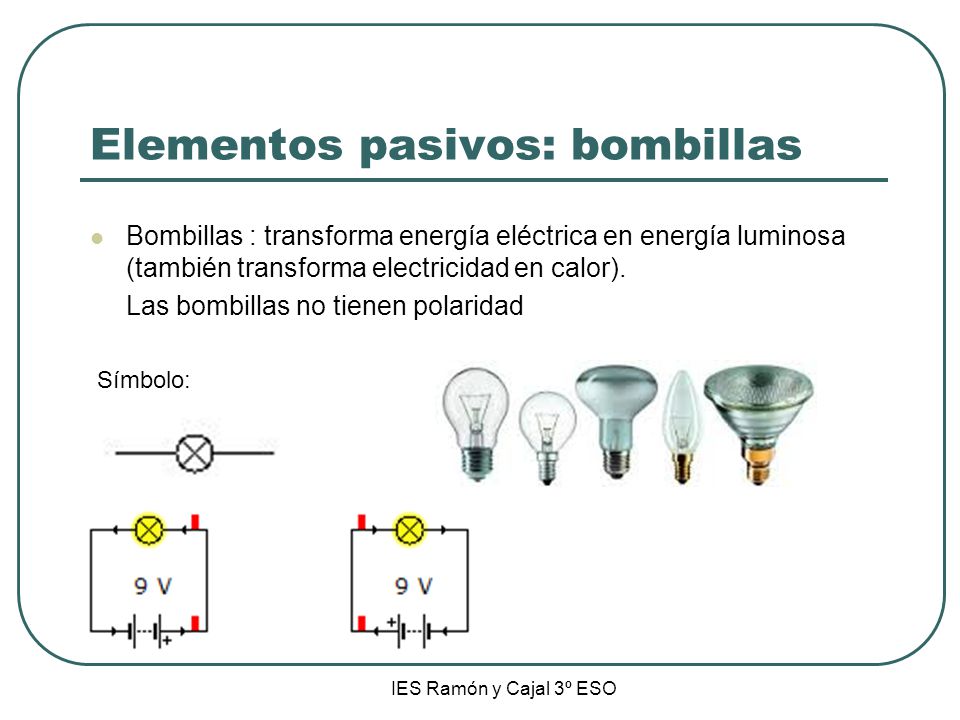 Elementos pasivos: bombillas