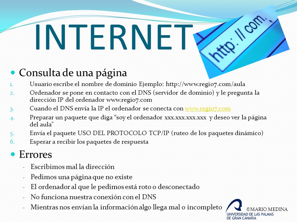 INTERNET Consulta de una página Errores Escribimos mal la dirección