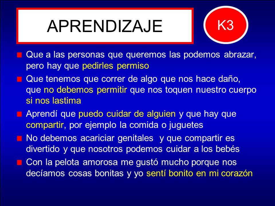 K3 APRENDIZAJE. Que a las personas que queremos las podemos abrazar, pero hay que pedirles permiso.