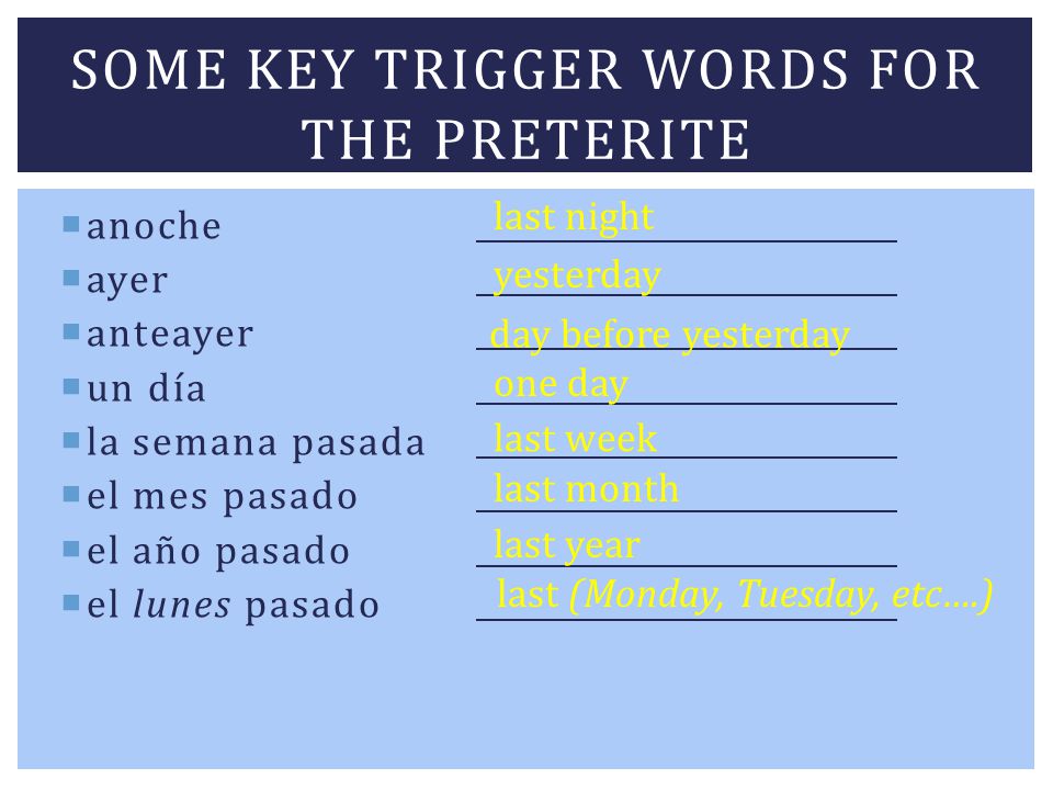 Some key trigger words for the PRETERITE