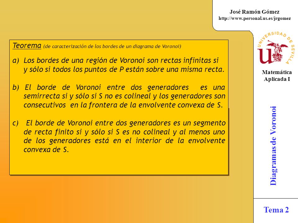 Teorema (de caracterización de los bordes de un diagrama de Voronoi)