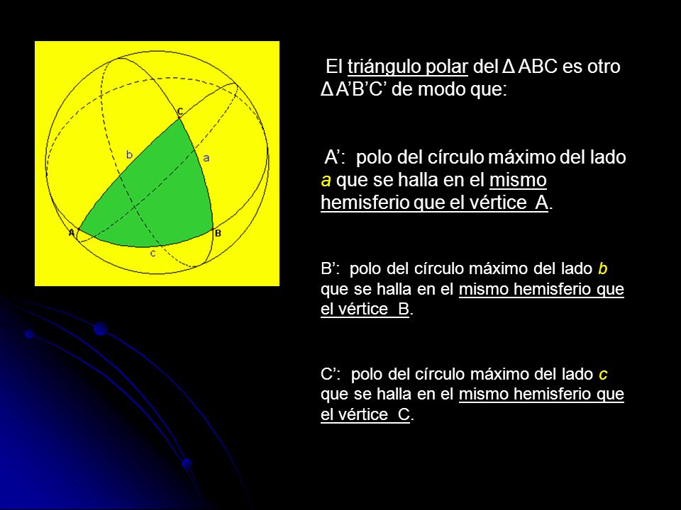 El triángulo polar del Δ ABC es otro Δ A’B’C’ de modo que: