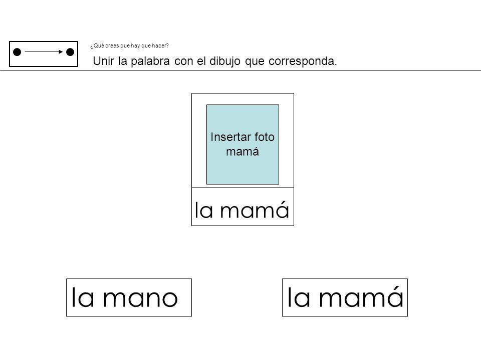 la mano la mamá la mamá Unir la palabra con el dibujo que corresponda.