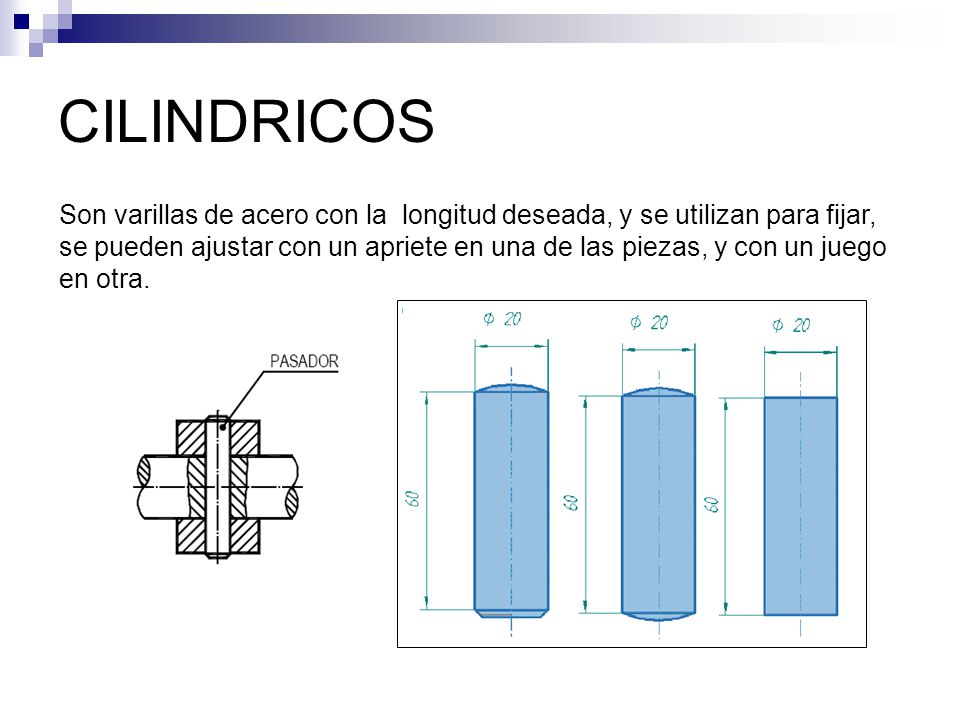 CILINDRICOS Son varillas de acero con la longitud deseada, y se utilizan para fijar,