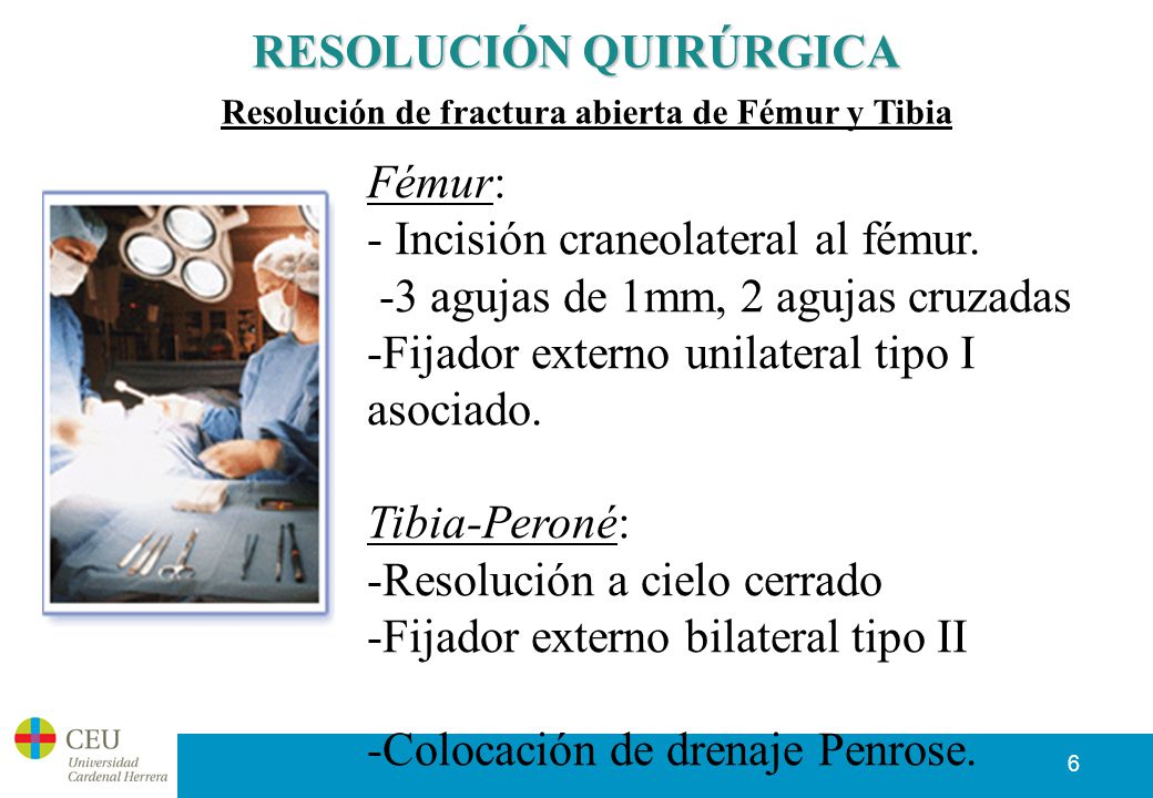 RESOLUCIÓN QUIRÚRGICA Resolución de fractura abierta de Fémur y Tibia
