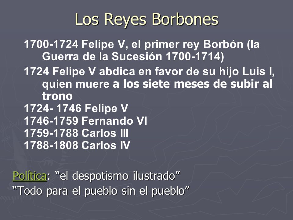 Los Reyes Borbones Felipe V, el primer rey Borbón (la Guerra de la Sucesión )
