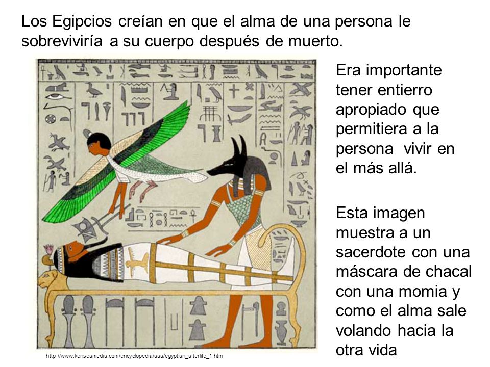 Los Egipcios creían en que el alma de una persona le sobreviviría a su cuerpo después de muerto.