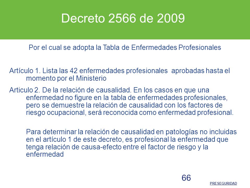 Por el cual se adopta la Tabla de Enfermedades Profesionales