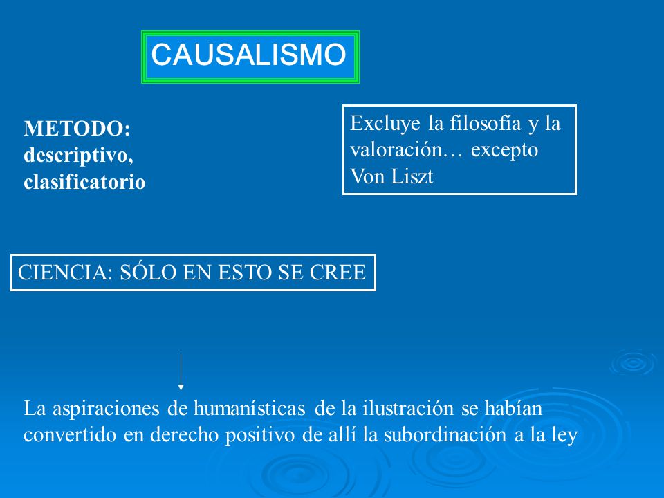 CAUSALISMO Excluye la filosofía y la valoración… excepto Von Liszt