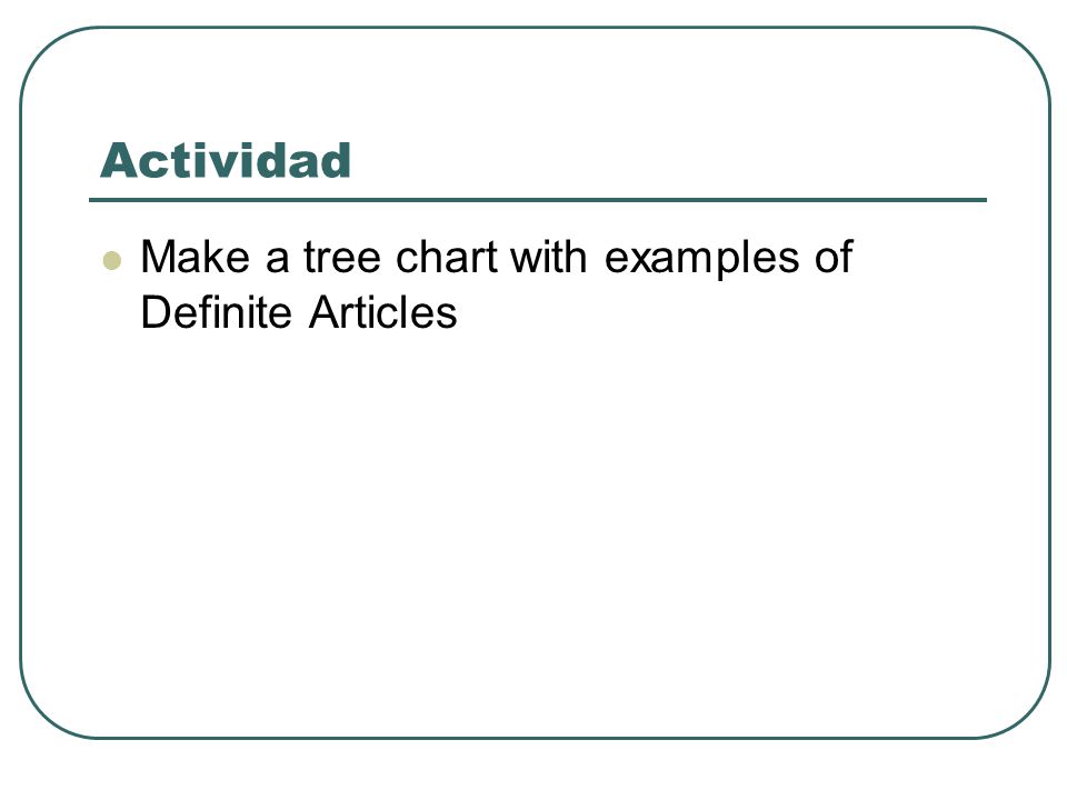 Actividad Make a tree chart with examples of Definite Articles