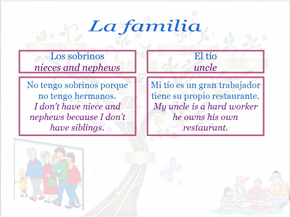 La familia Los sobrinos nieces and nephews El tío uncle