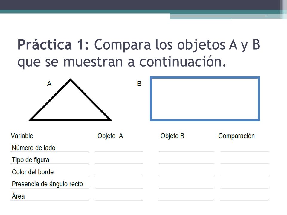 Práctica 1: Compara los objetos A y B que se muestran a continuación.