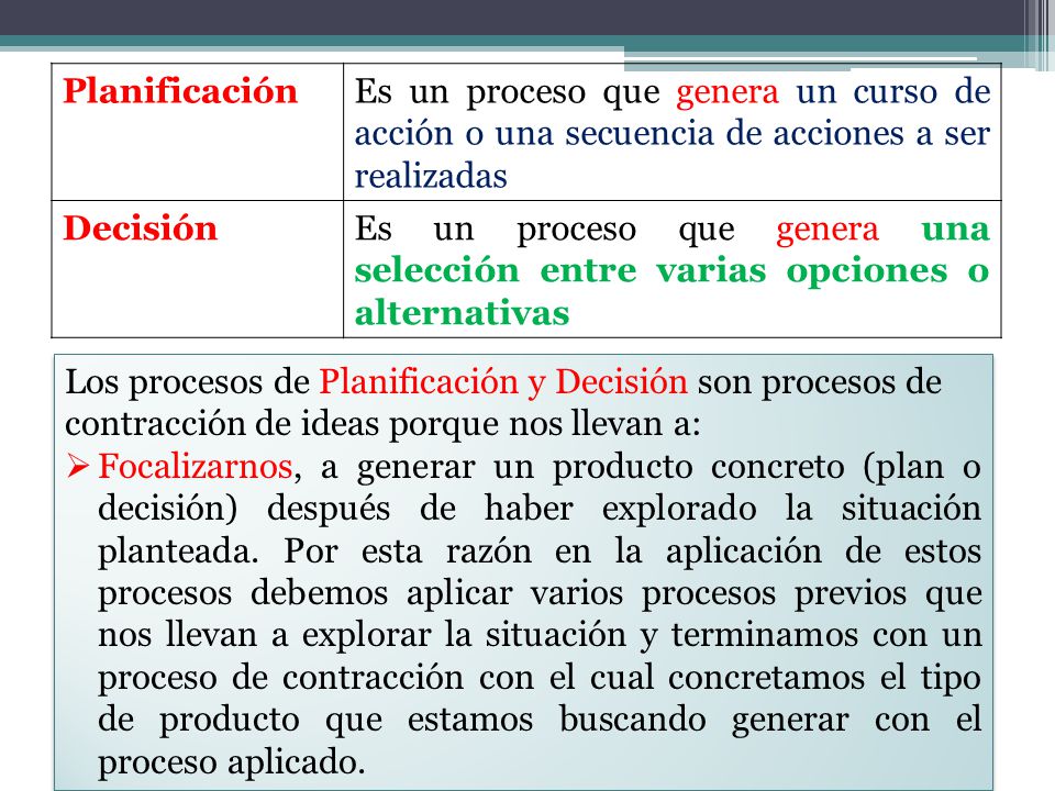 Planificación Es un proceso que genera un curso de acción o una secuencia de acciones a ser realizadas.