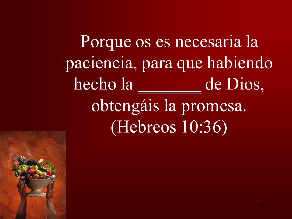 Porque os es necesaria la paciencia, para que habiendo hecho la _______ de Dios, obtengáis la promesa.