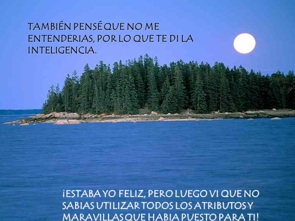 TAMBIÉN PENSÉ QUE NO ME ENTENDERIAS, POR LO QUE TE DI LA INTELIGENCIA.