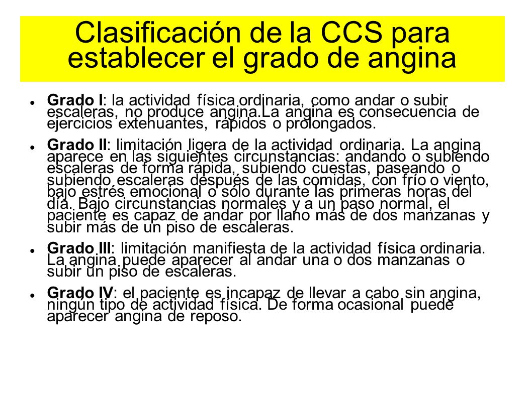 Clasificación de la CCS para establecer el grado de angina