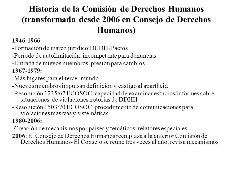 Historia de la Comisión de Derechos Humanos (transformada desde 2006 en Consejo de Derechos Humanos)