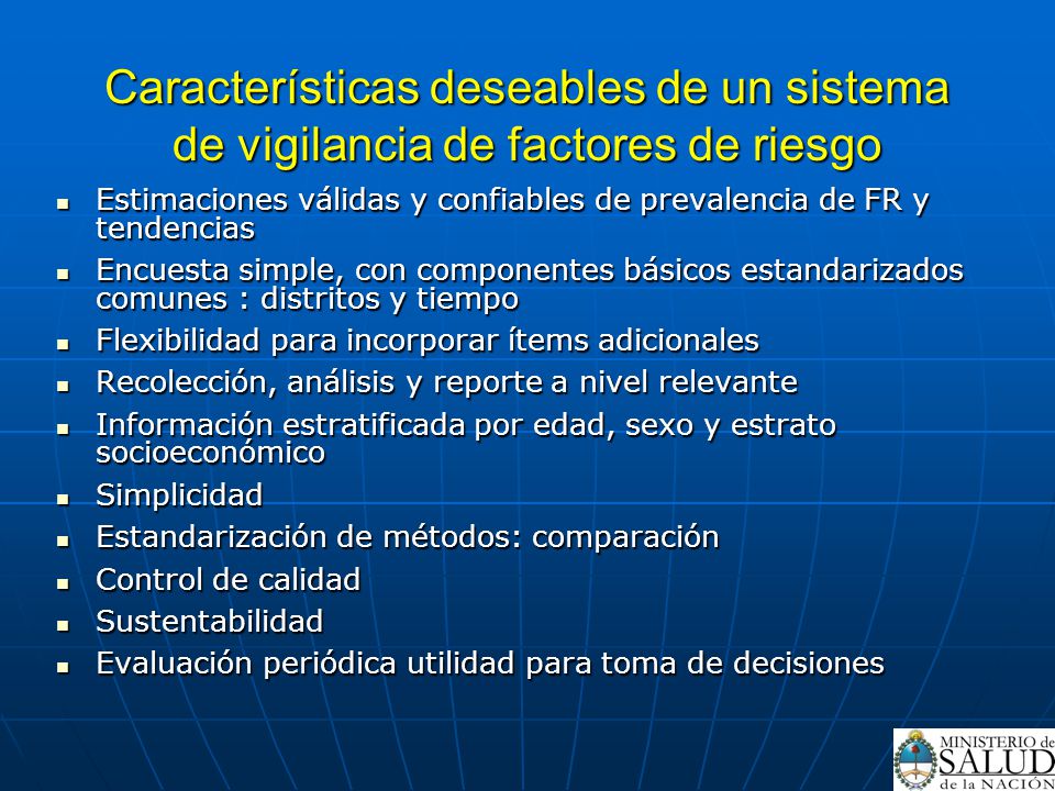 Características deseables de un sistema de vigilancia de factores de riesgo