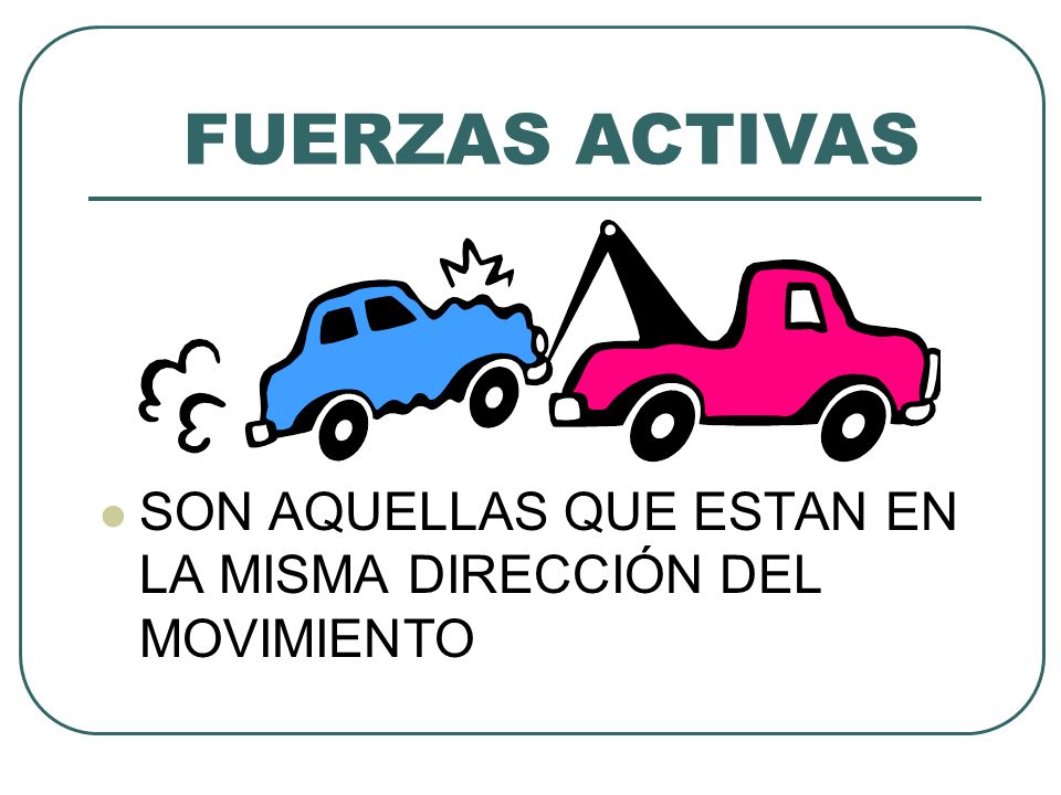 FUERZAS ACTIVAS SON AQUELLAS QUE ESTAN EN LA MISMA DIRECCIÓN DEL MOVIMIENTO