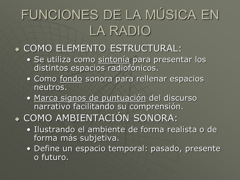 FUNCIONES DE LA MÚSICA EN LA RADIO