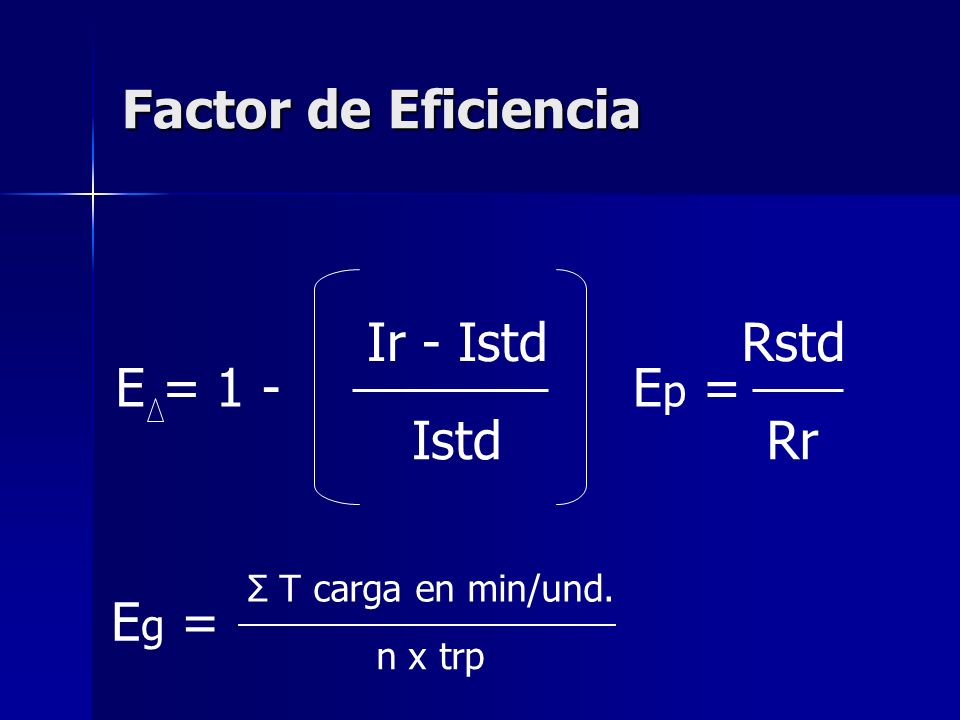 Factor de Eficiencia Ir - Istd Rstd E = 1 - Ep = Istd Rr Eg =